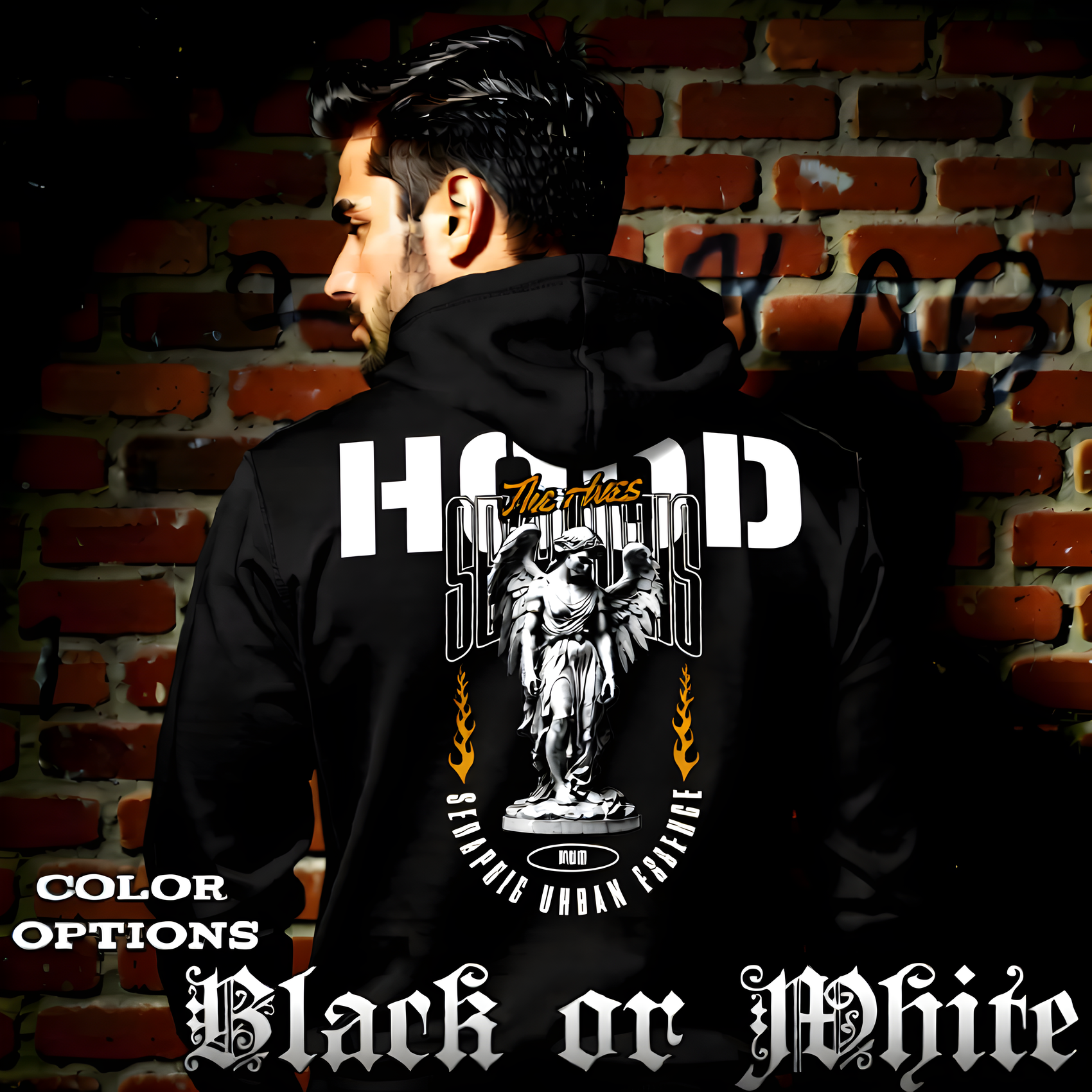 Seraphic Urban Essence Oversized Streetwear Hoodie Black marble angel Project Hood