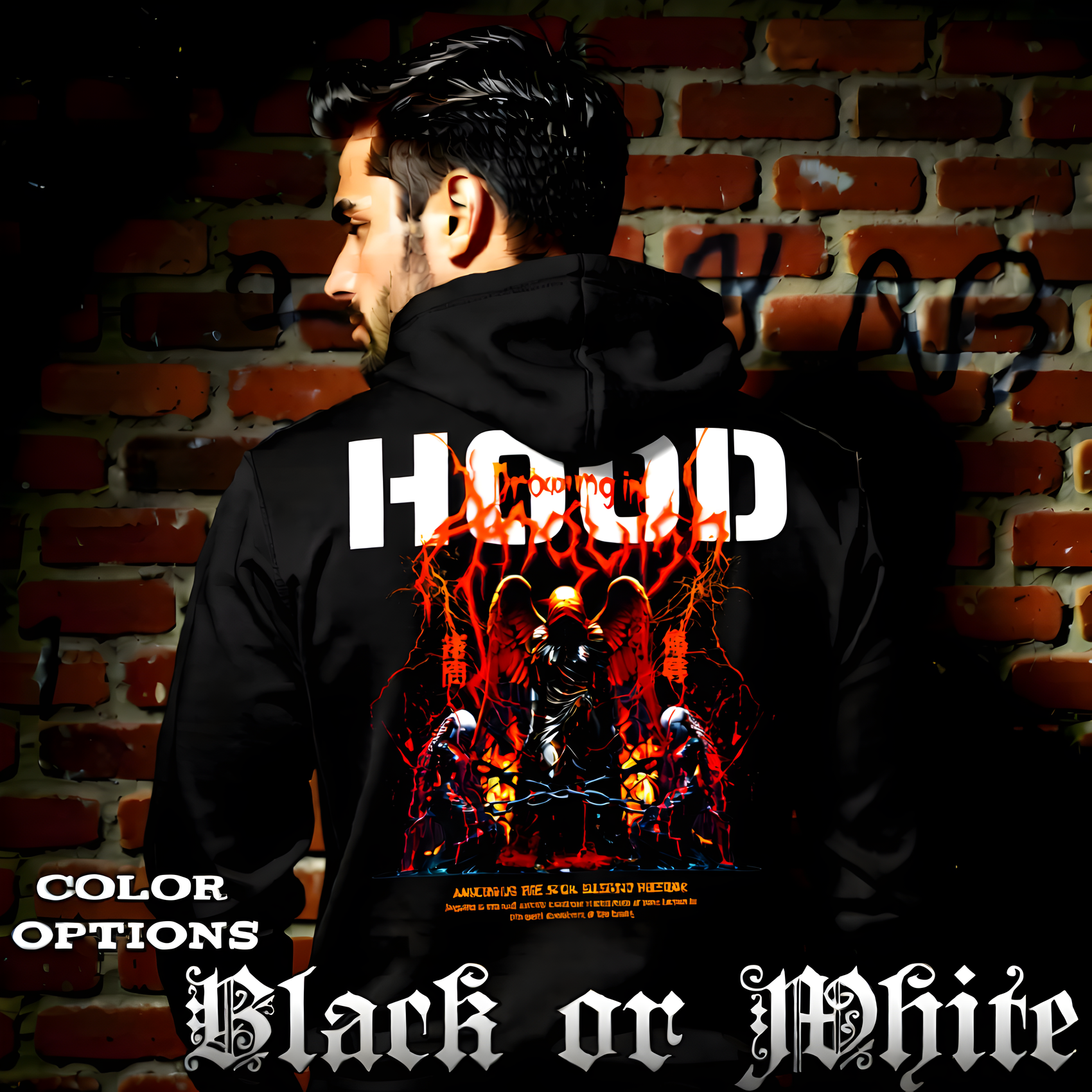 Drowning in Anguish Oversized Streetwear Hoodie Black dark angel fire Project Hood