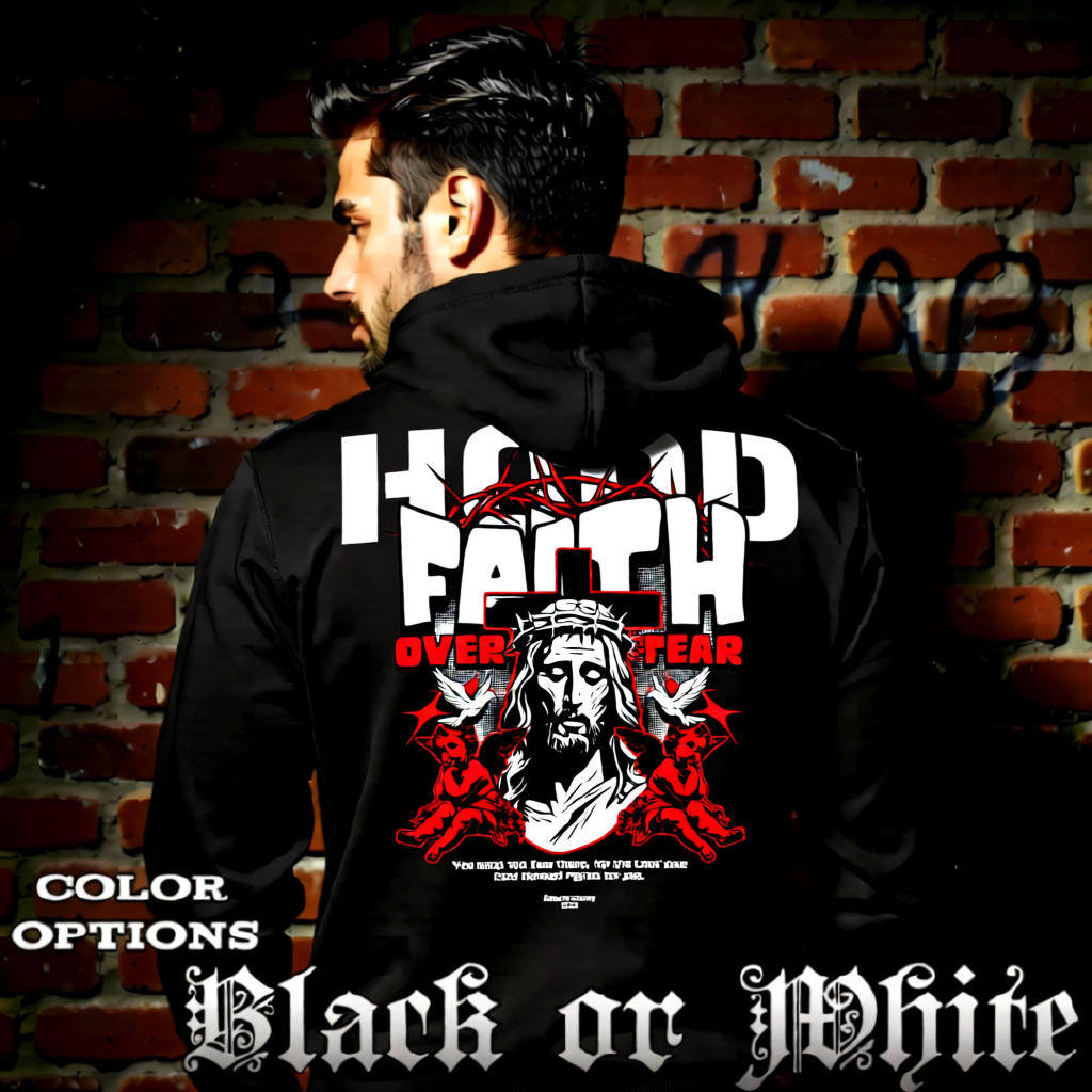 Model wearing gothic angel graphic oversized hoodie with dark art design. 