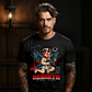 REBIRTH FOR YOU Project Hood oversized streetwear tee — teal wing cherub blood tears assault rifle bold red REBIRTH FOR YOU front graphic