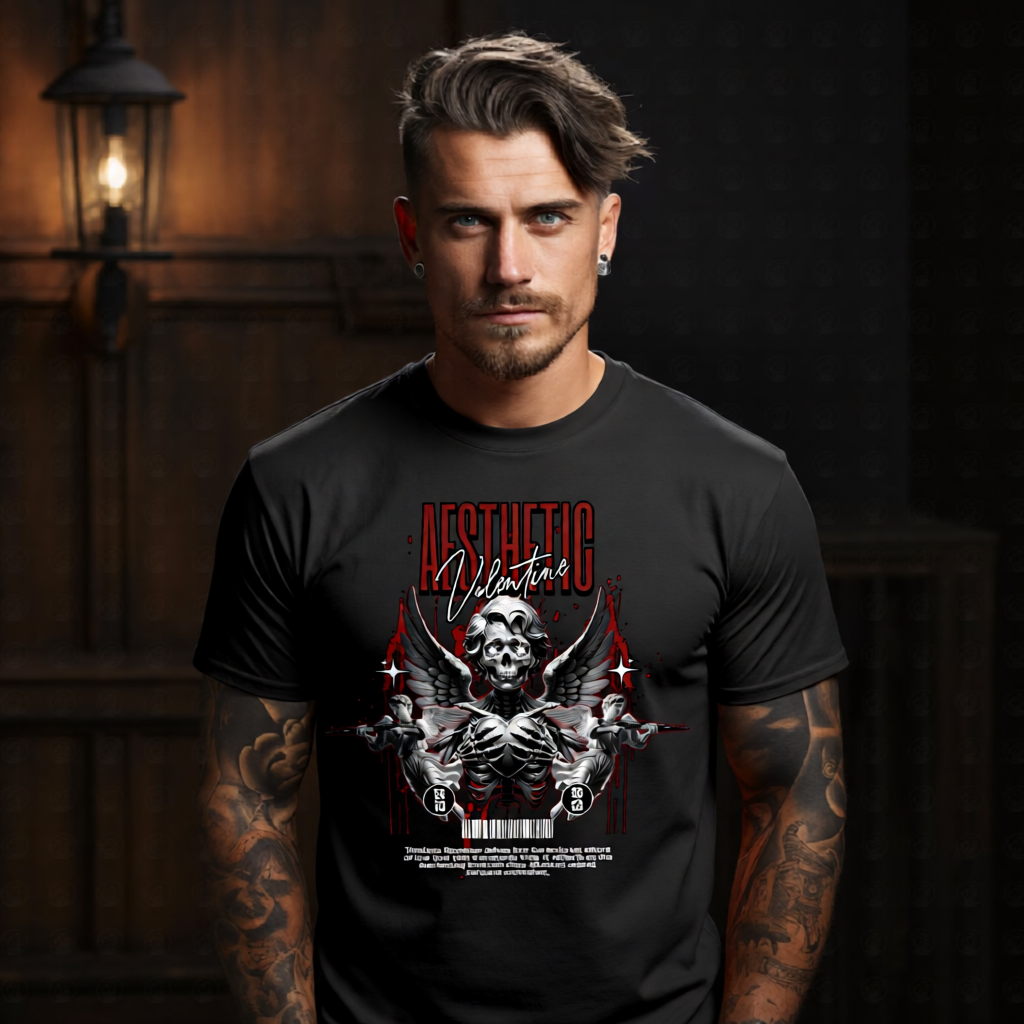 Aesthetic Valentine Skull Angel Winged Cherubs Oversized Streetwear T-Shirt | Project Hood 120