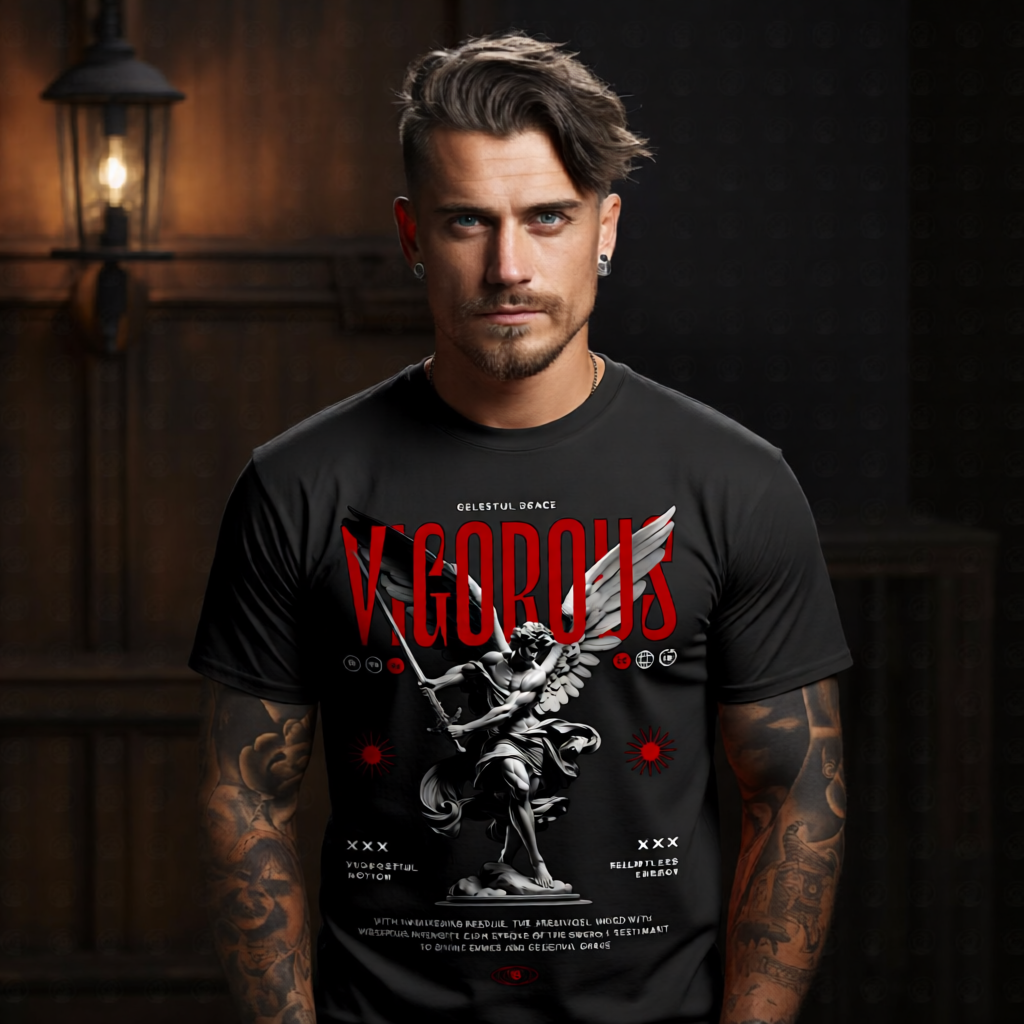 Vigorous Archangel sword battle red celestial grace oversized streetwear t-shirt Project Hood