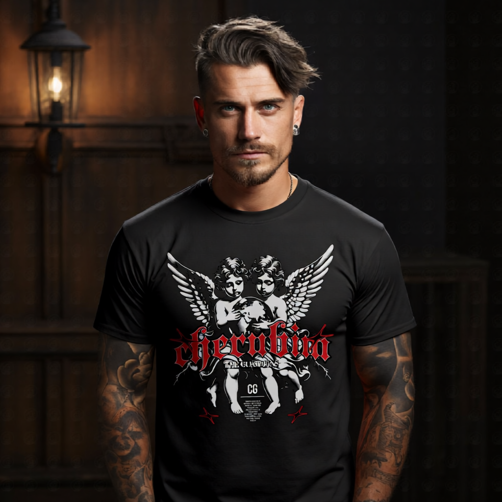 Cherubin twin guardian angels holding globe gothic streetwear tee Project Hood