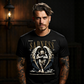 Sadness bound dark angel large feathered wings wrapped in ropes arms crossed head bowed SADNESS taupe serif text trapped drowning screaming oversized tee Project Hood