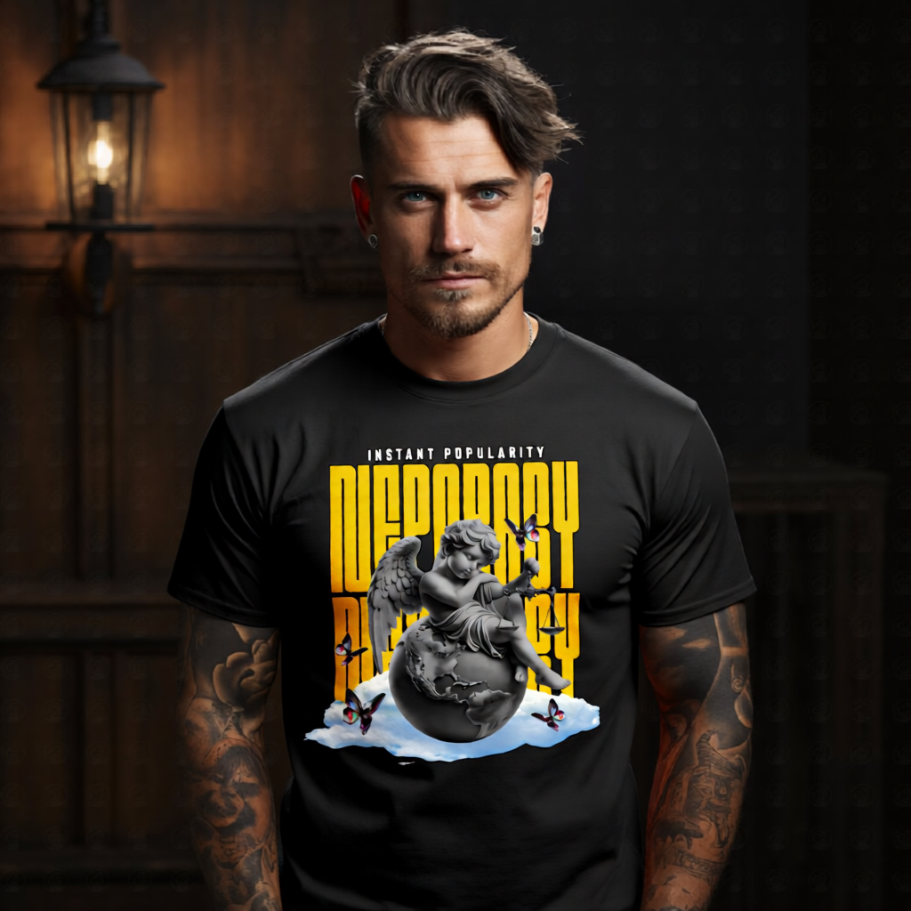 nepobaby stone cherub globe scales butterfly yellow bold tee Project Hood