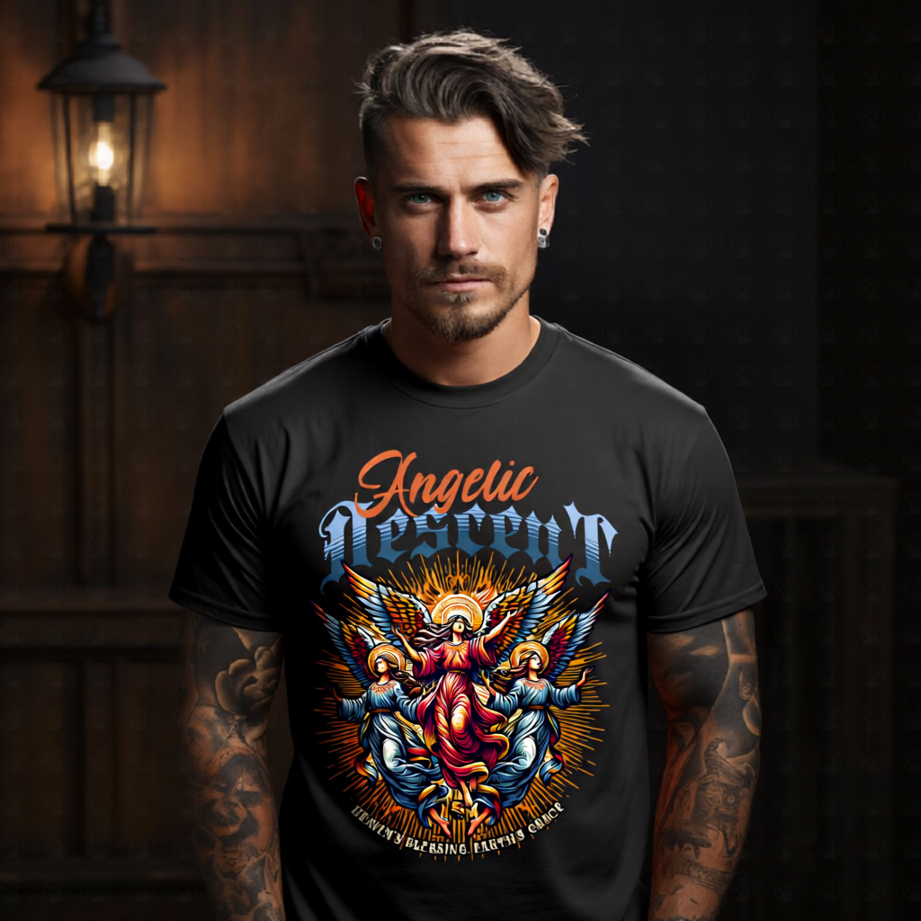 angelic destiny three angels sunburst colorful oversized tee Project Hood
