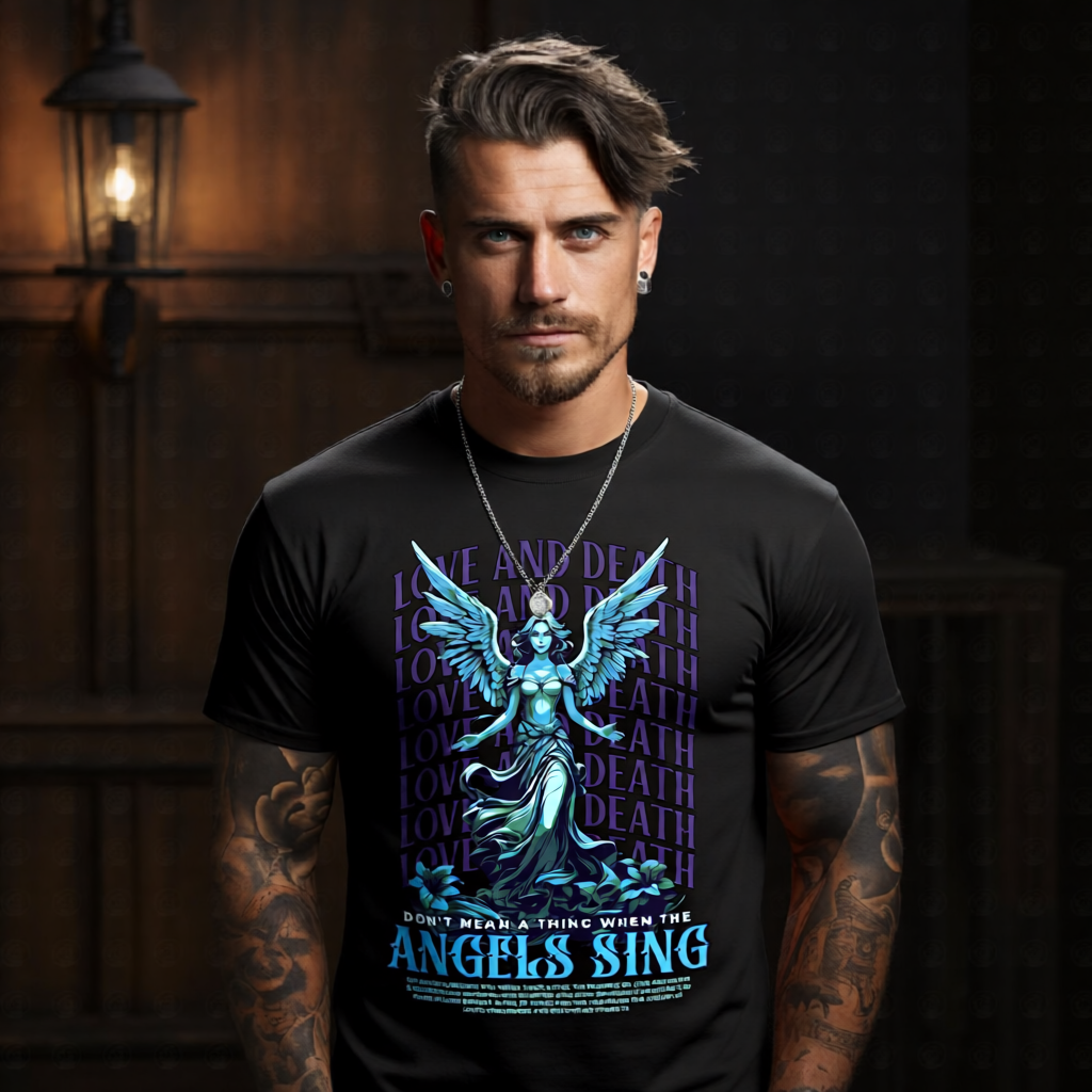 love and death teal angel wings divine streetwear tee Project Hood