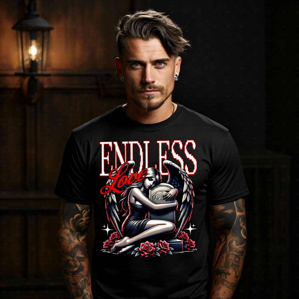 Endless Love grieving angel tombstone graphic oversized streetwear t-shirt Project Hood