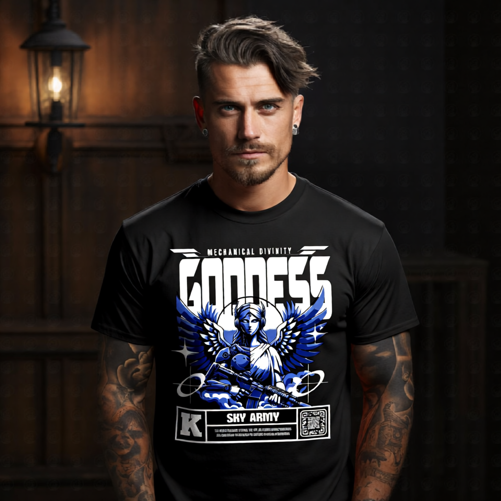 Sky Army Mechanical Divinity cyborg goddess oversized streetwear t-shirt Project Hood