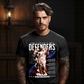 Almighty Defenders angel warrior graphic tee with classical statue and psychedelic art from Project Hood