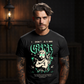 I don't care cherub graphic tee with teal bold lettering and defiant angel arms crossed from Project Hood