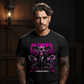 Blessed by ethereal light dark angel graphic tee with hot pink wings and magenta drip from Project Hood