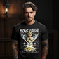 Holy Child praying angel graphic tee with watercolor cherub gold coins heart frame and repeating text from Project Hood