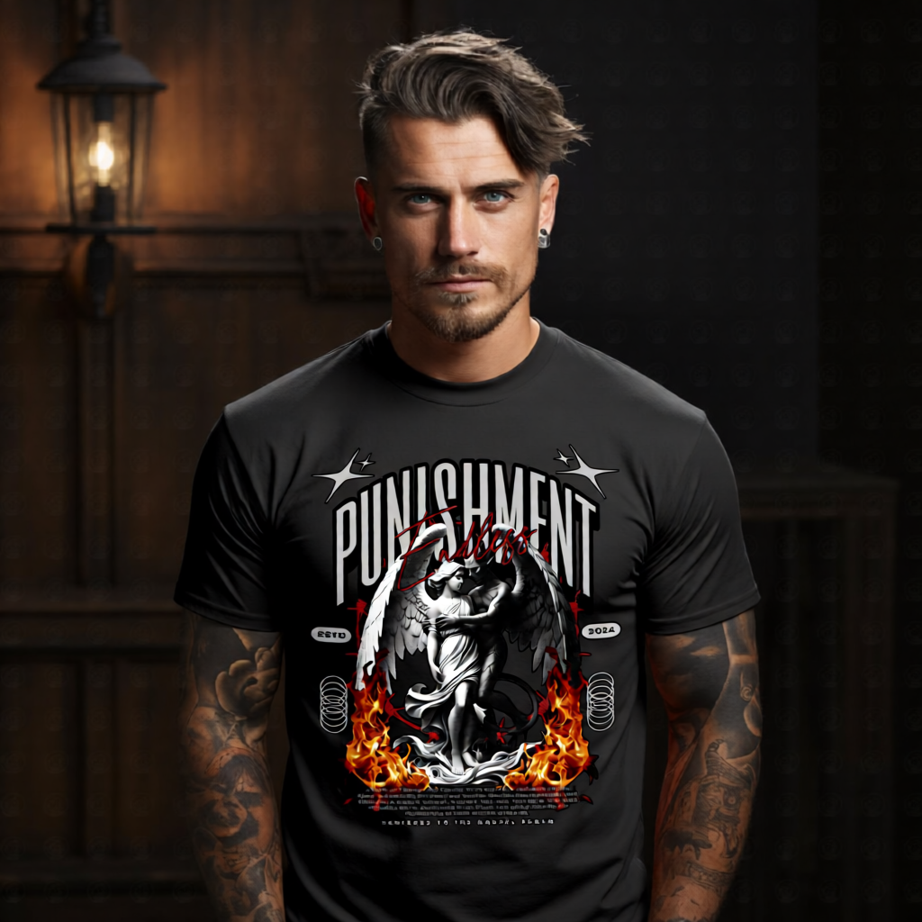 PUNISHMENT Endless Graphic T-Shirt – Dark Romance Angel Flame Streetwear by Project Hood