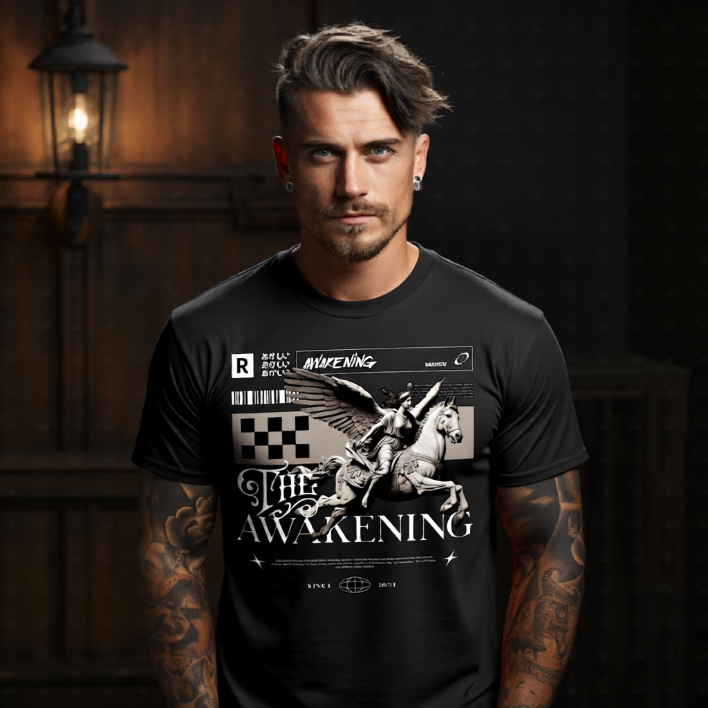 THE AWAKENING Pegasus Angel Graphic T-Shirt – Dark Mythology Streetwear by Project Hood