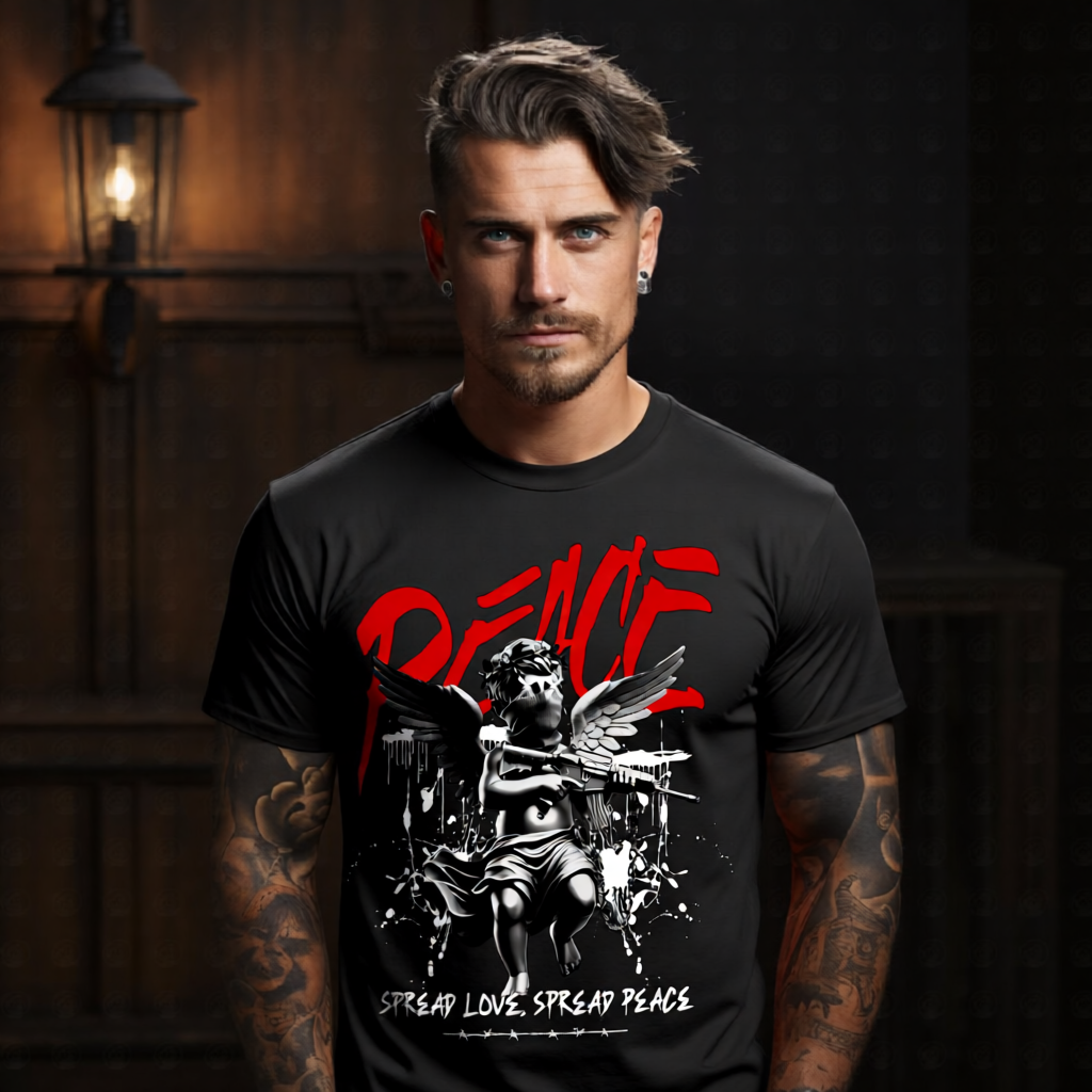 PEACE Spread Love Spread Peace Cherub Graphic T-Shirt – Urban Graffiti Ironic Streetwear by Project Hood
