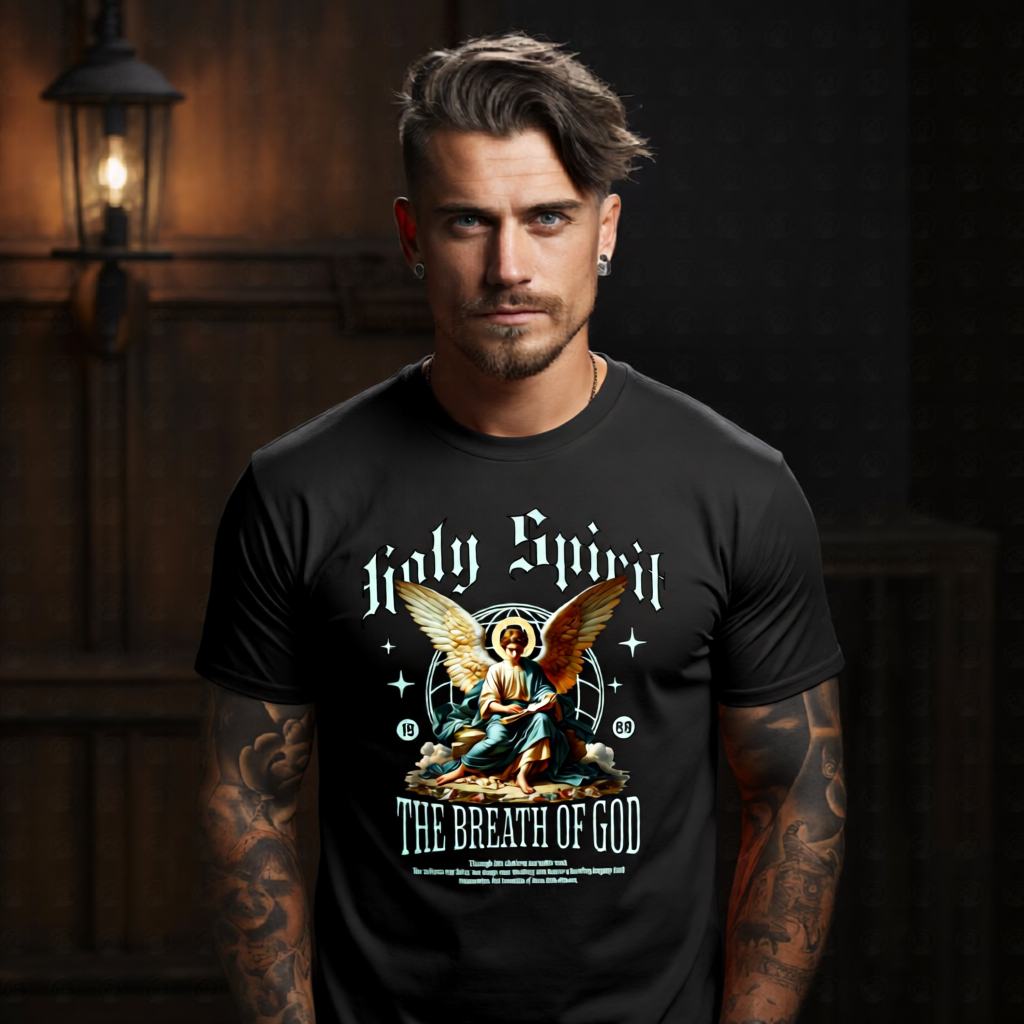 Holy Spirit The Breath of God oversized graphic tee front view — Project Hood faith streetwear