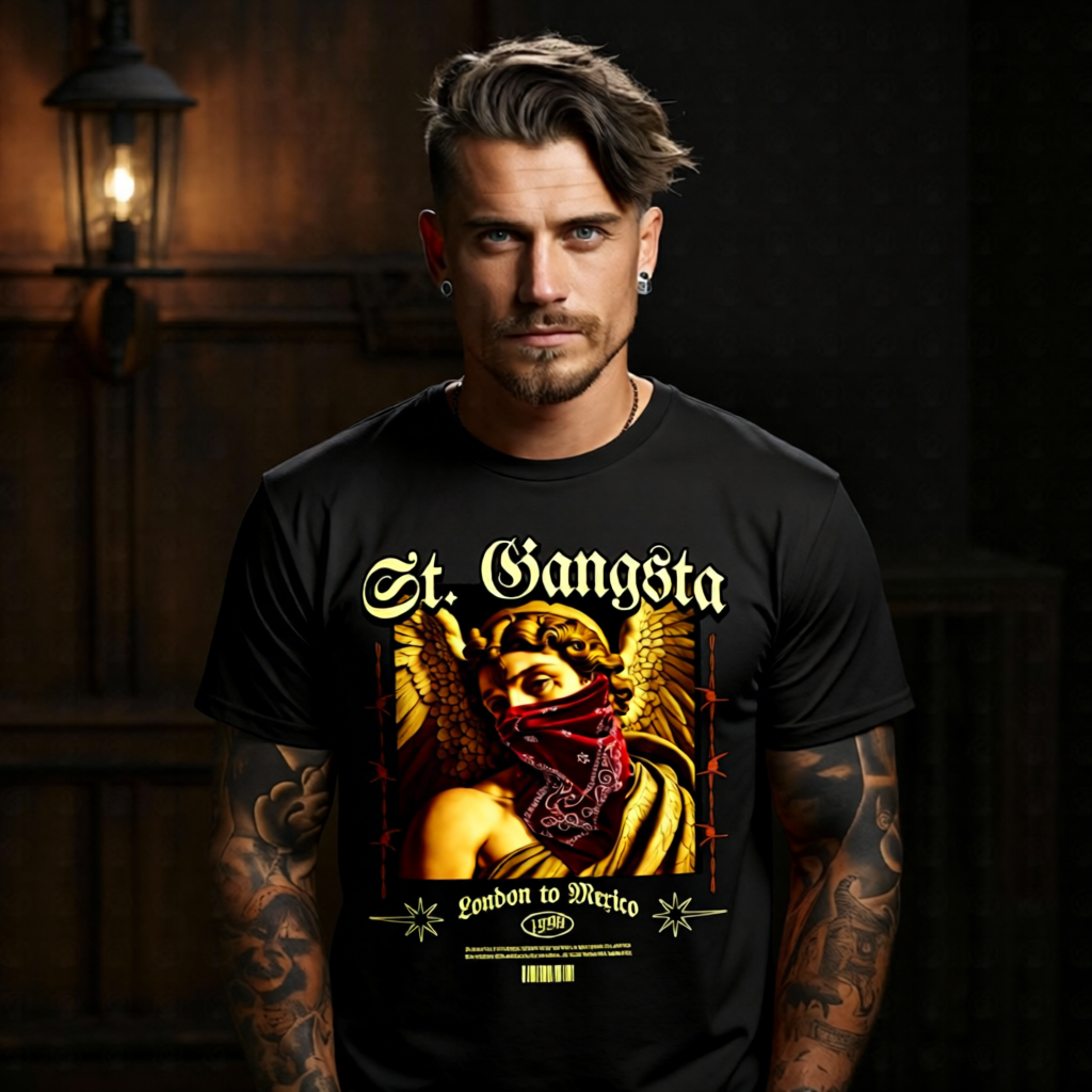 St. Gangsta London to Mexico oversized graphic tee front view — Project Hood urban streetwear