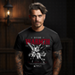 DIVINE WARMTH Project Hood oversized streetwear tee — crimson slab WARMTH DIVINE serif two angels embracing front graphic