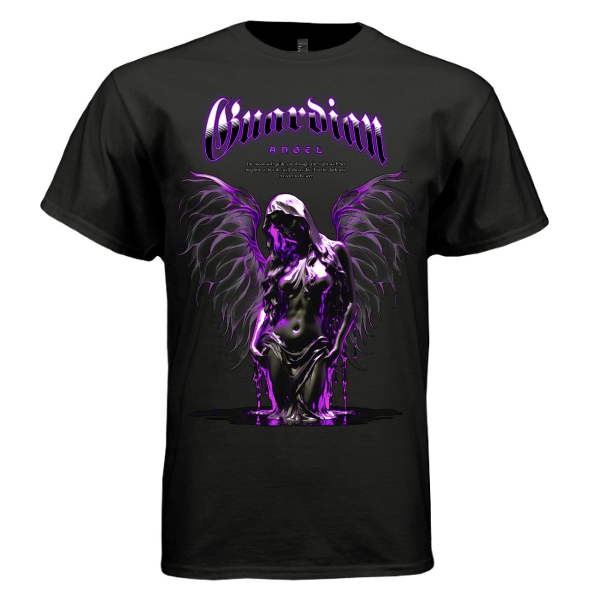 Guardian Angel Oversized Streetwear T-Shirt | Hooded Dark Angel Moon Quote Gothic Graphic Tee | Project Hoodt 17 - Project Hood