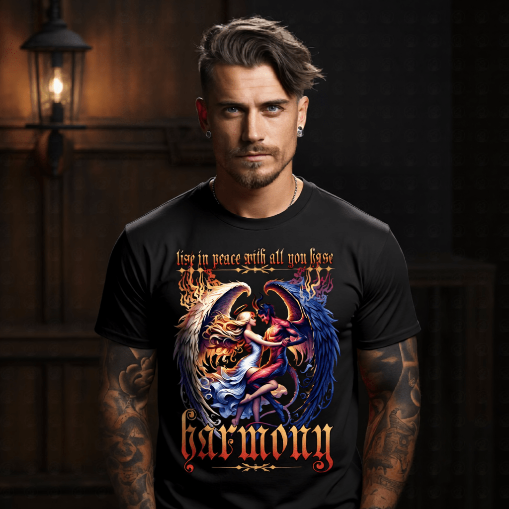 HARMONY Angel Demon Dance Live In Peace Oversized Streetwear T-Shirt | Project Hood [125] - Project Hood
