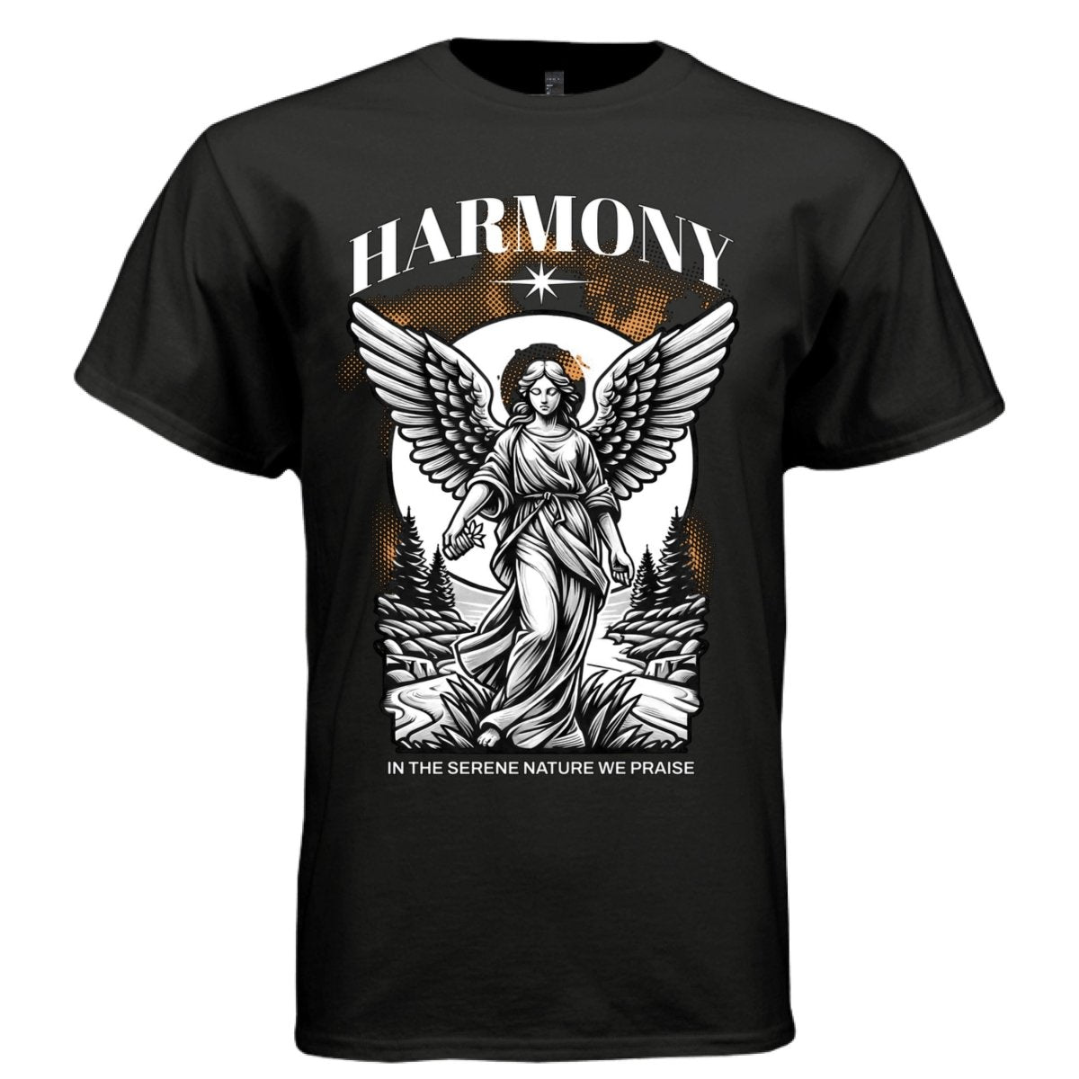 HARMONY In the Serene Nature We Praise Angel Graphic T-Shirt | Orange Nature Streetwear | Project Hood | 72 - Project Hood