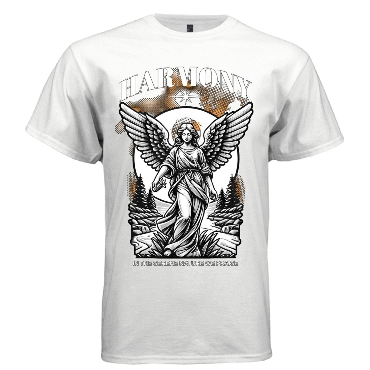 HARMONY In the Serene Nature We Praise Angel Graphic T-Shirt | Orange Nature Streetwear | Project Hood | 72 - Project Hood