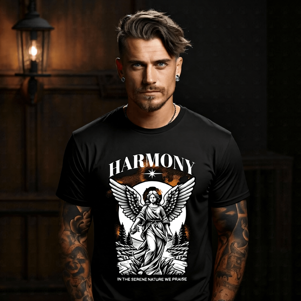 HARMONY In the Serene Nature We Praise Angel Graphic T-Shirt | Orange Nature Streetwear | Project Hood | 72 - Project Hood