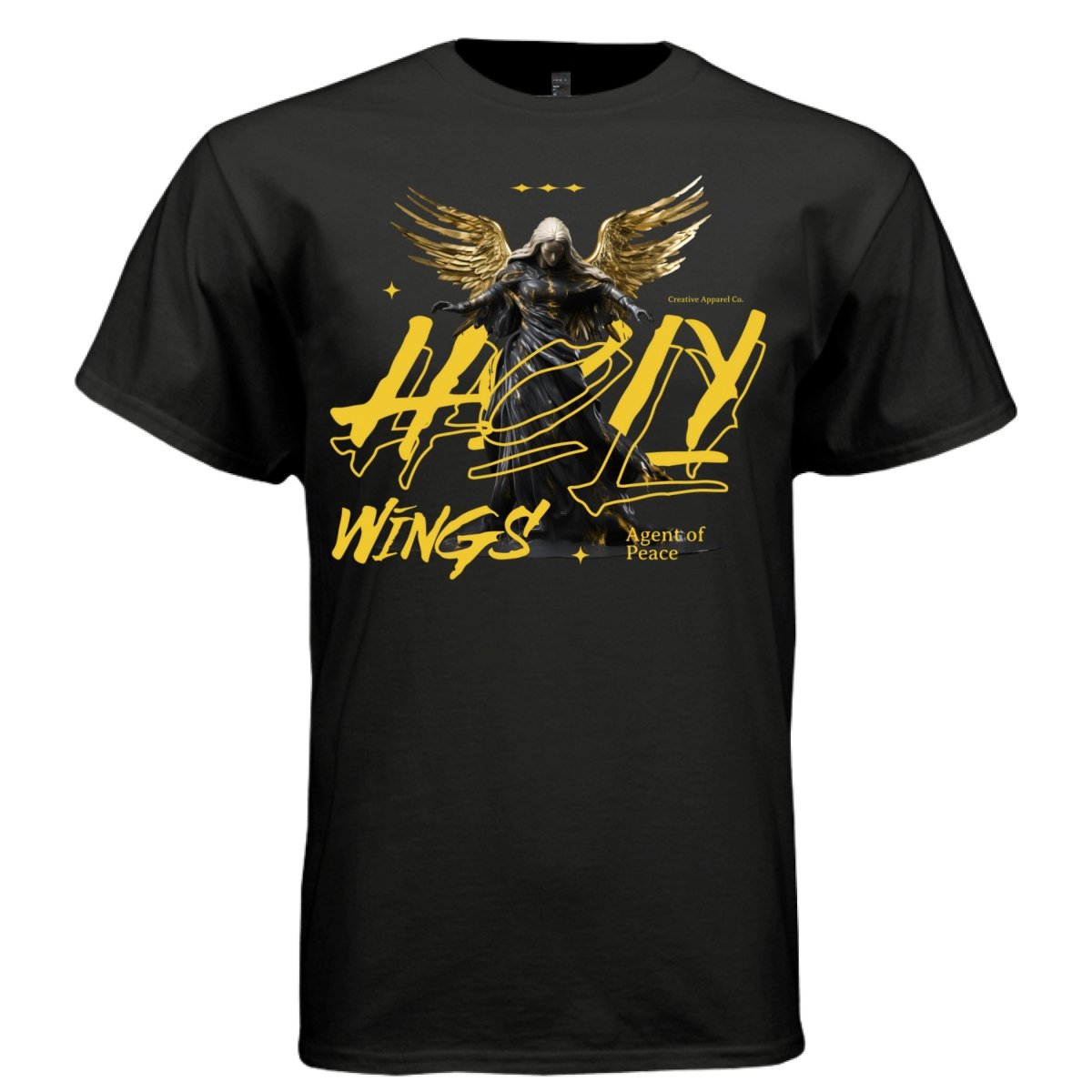 Holy Wings Black Angel Oversized Streetwear T-Shirt | Gold Wings Graffiti Graphic Tee | Project Hood 12 - Project Hood