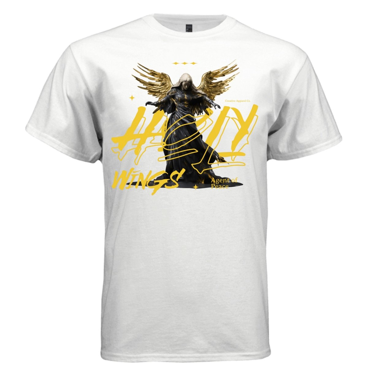Holy Wings Black Angel Oversized Streetwear T-Shirt | Gold Wings Graffiti Graphic Tee | Project Hood 12 - Project Hood