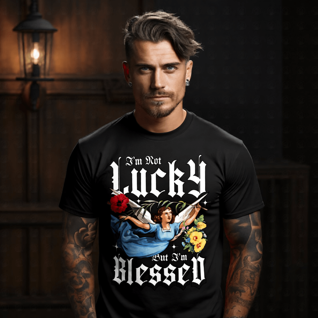 I'm Not Lucky But I'm Blessed Graphic T-Shirt | Faith Streetwear | Not Lucky Just Blessed | Project Hood 30 - Project Hood