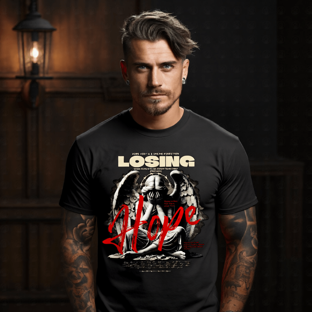 LOSING HOPE Weeping Angel Barbed Wire Crown Oversized Streetwear T-Shirt | Project Hood 146 - Project Hood