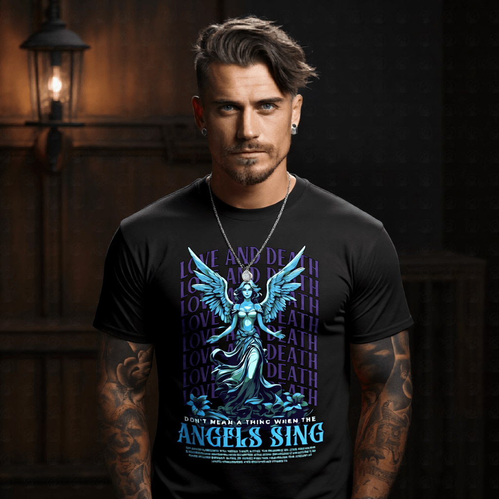 LOVE AND DEATH Angels Sing Teal Angel Divine Oversized Streetwear T-Shirt | Project Hood 191 - Project Hood