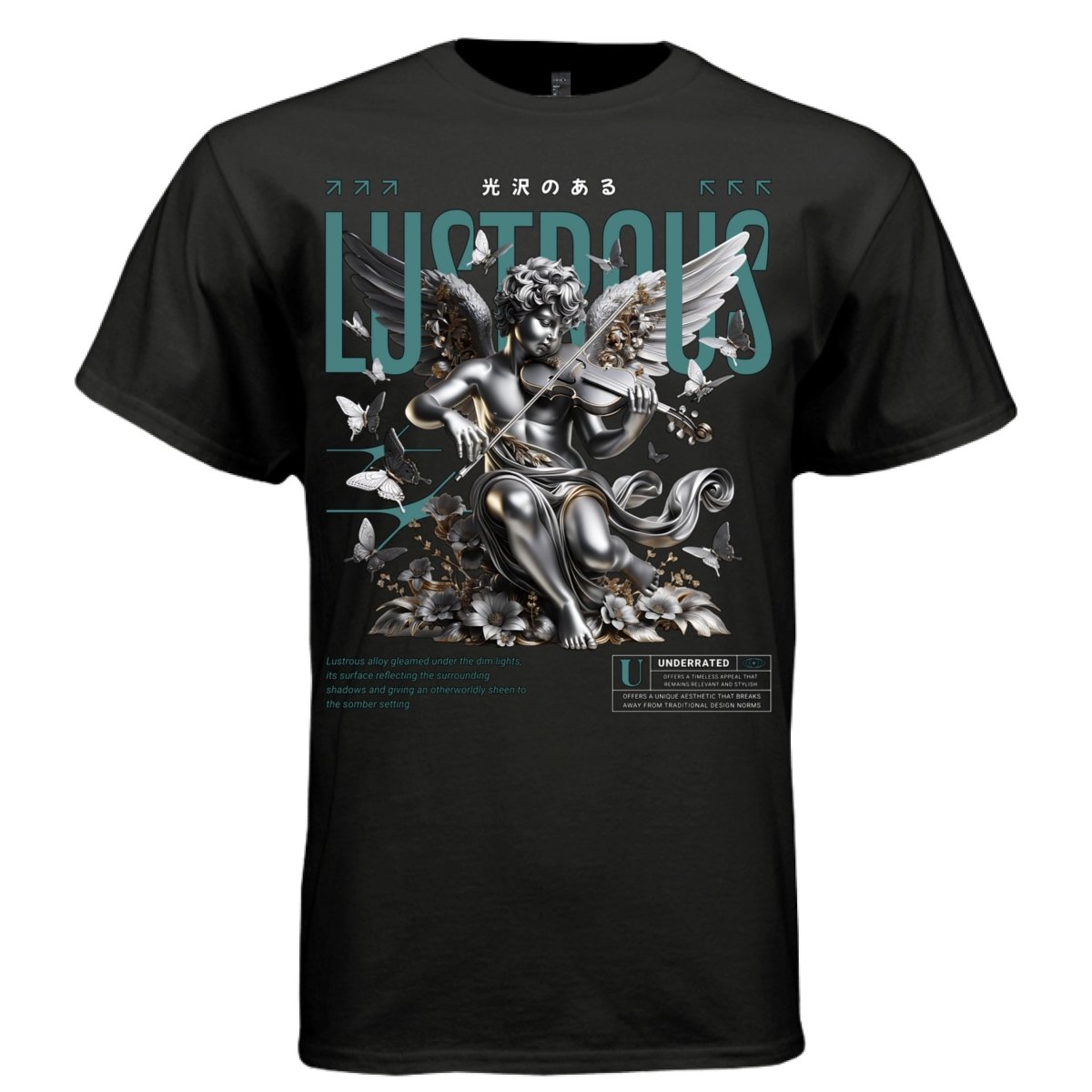 LUSTROUS Silver Cherub Violin Metallic Butterflies Oversized Streetwear T-Shirt | Project Hood 182 - Project Hood