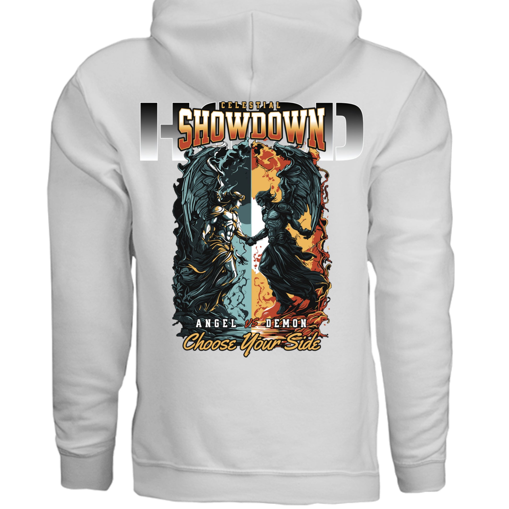 CELESTIAL SHOWDOWN oversized hoodie back view Project Hood urban streetwear black fleece