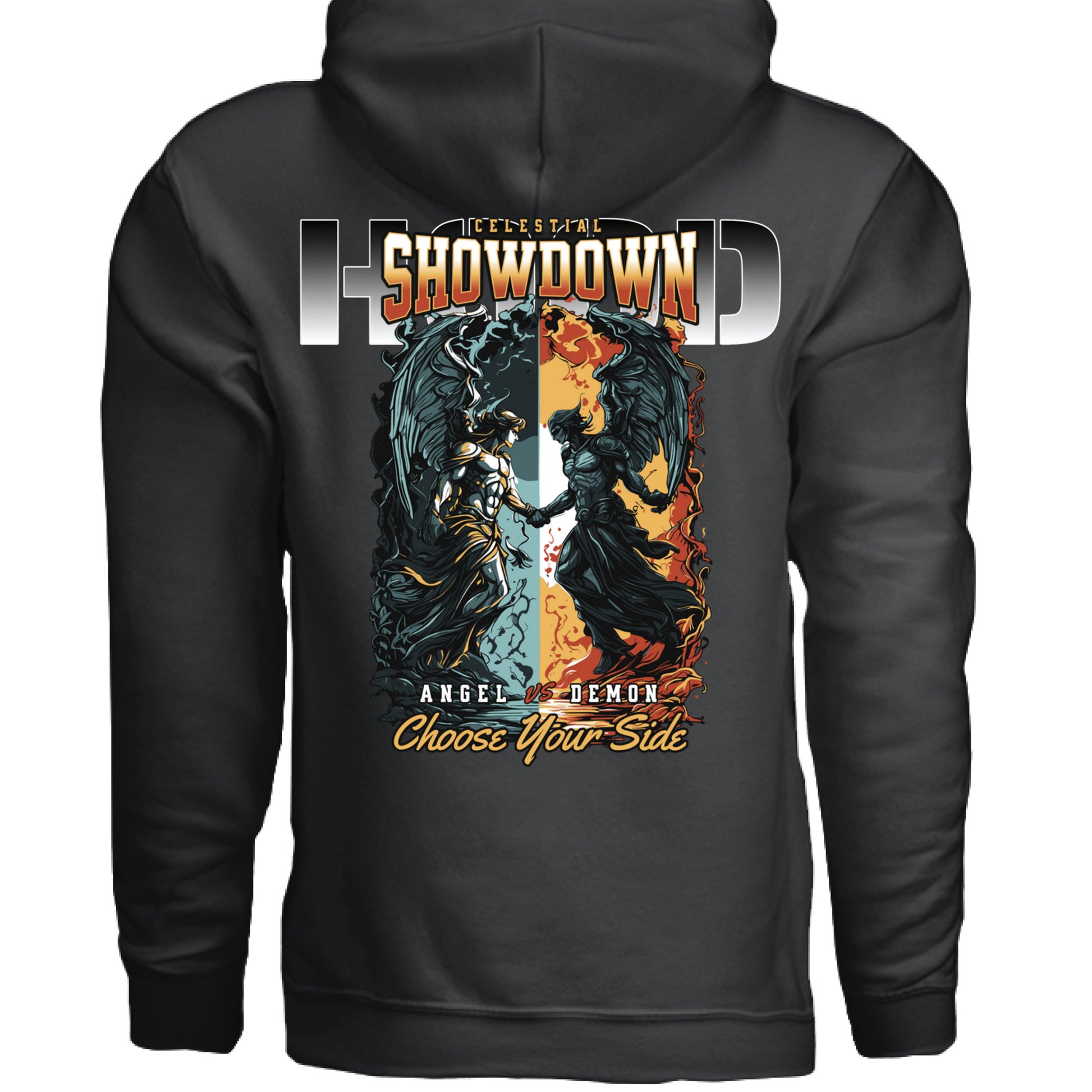 gothic streetwear oversized hoodie celestial showdown design close up Project Hood