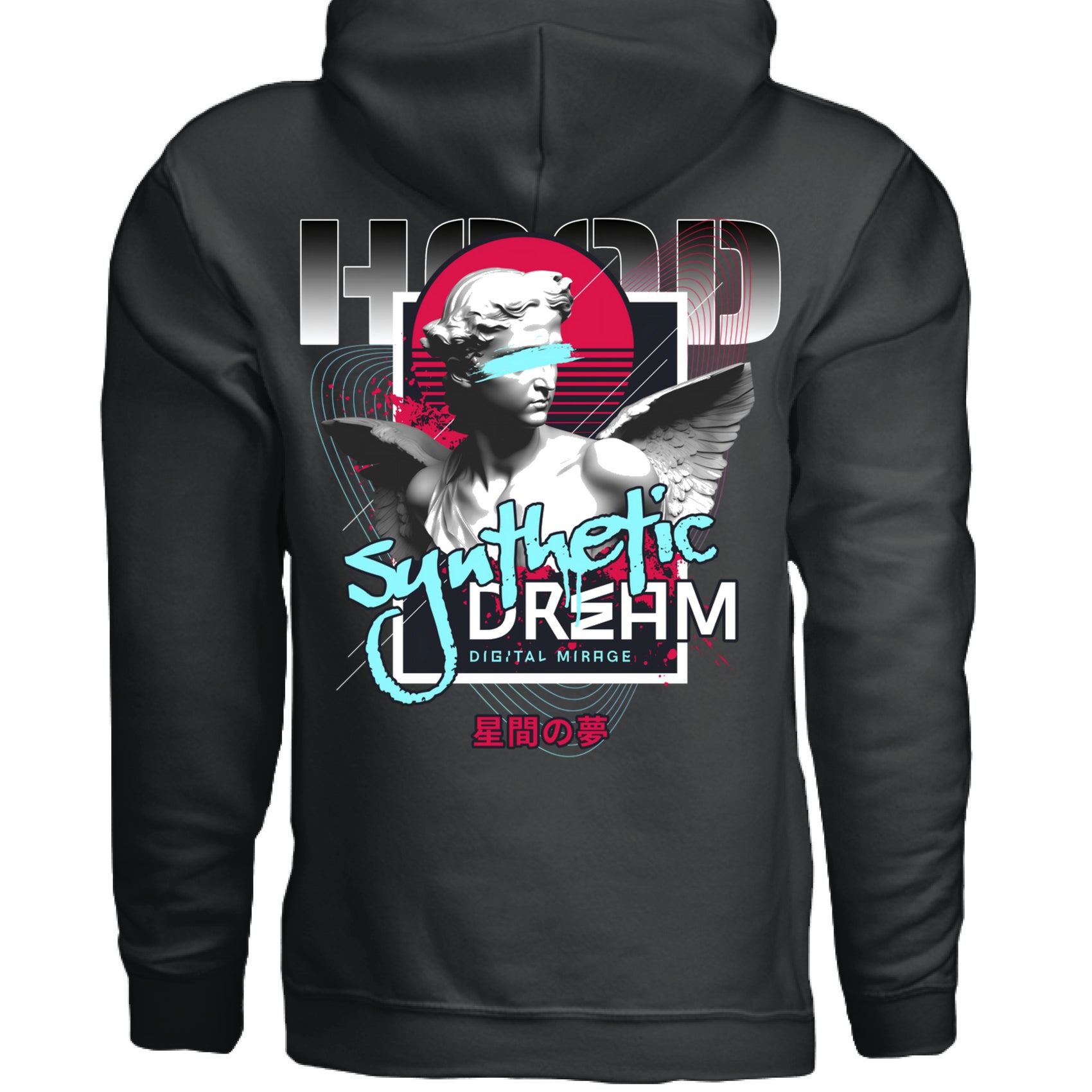 marble angel vaporwave graphic hoodie close up cyan pink design Project Hood