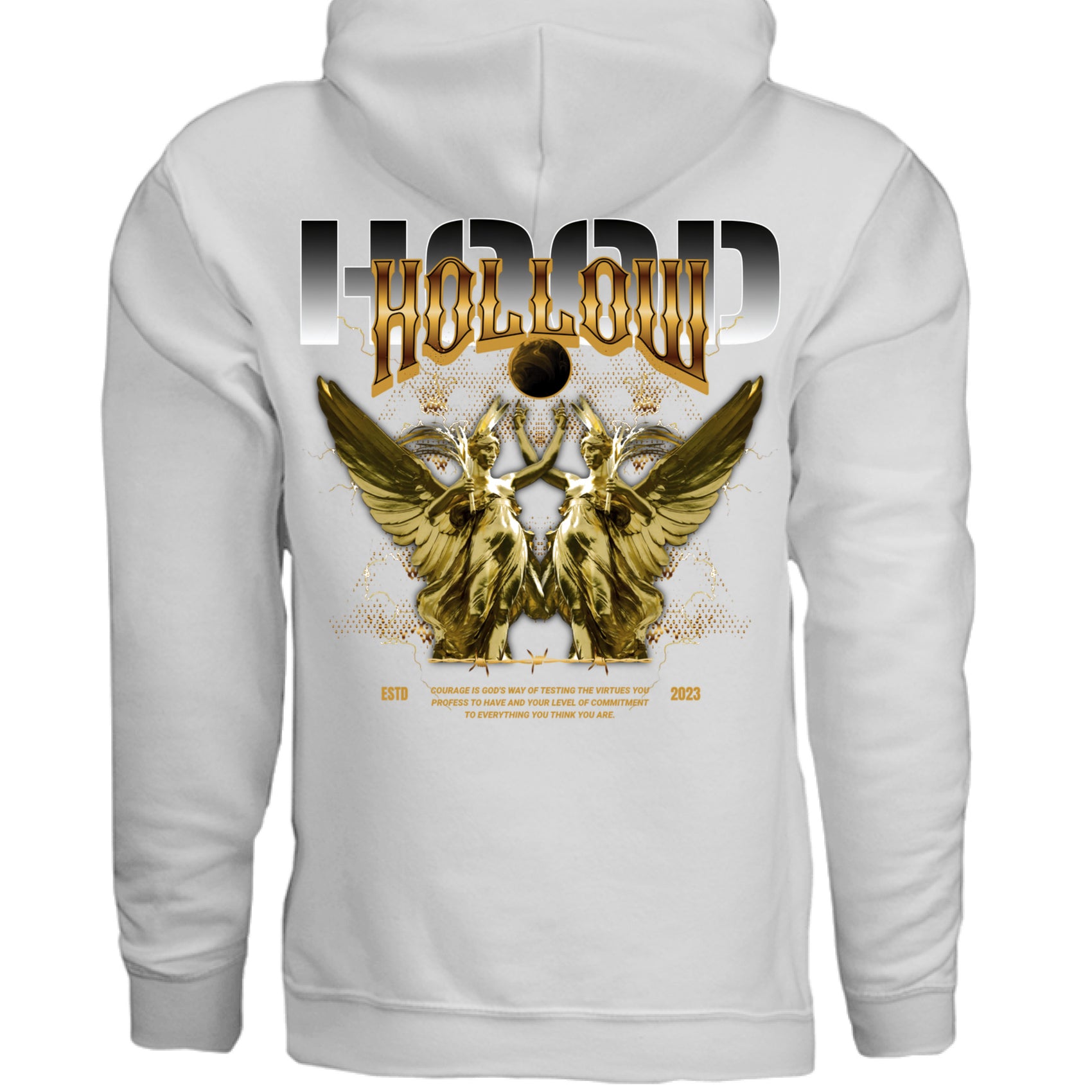 HOLLOW VIRTUE oversized hoodie back Project Hood black gold fleece streetwear