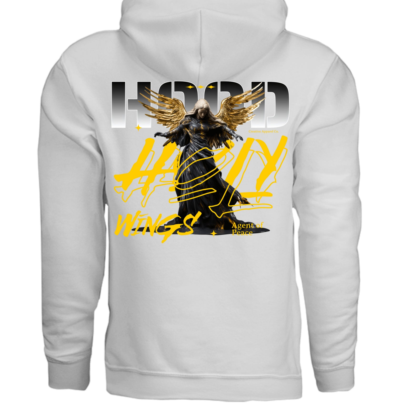 HOLY WINGS hoodie back view Project Hood oversized fleece urban streetwear