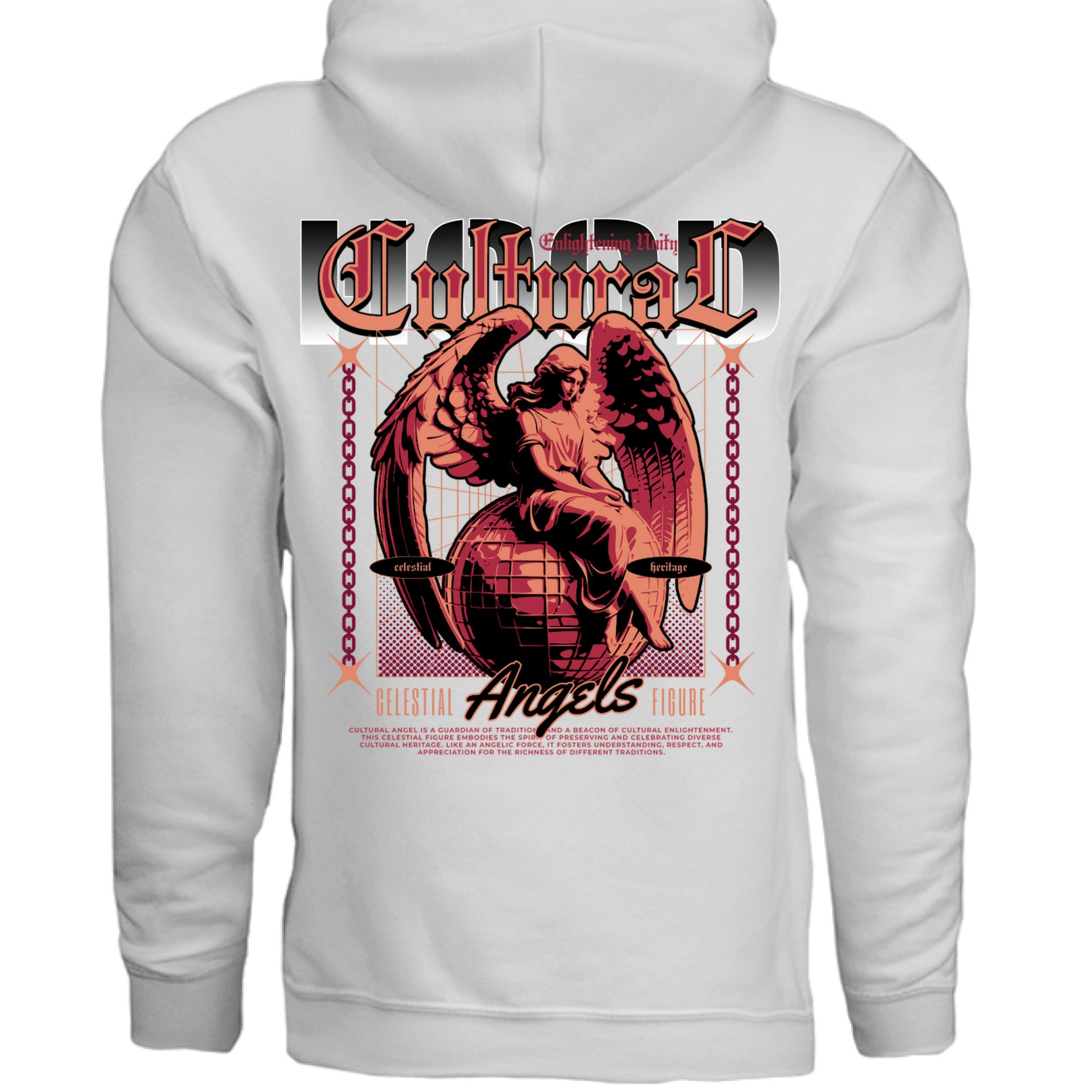 CULTURAL ANGEL hoodie back view Project Hood oversized black fleece heritage streetwear