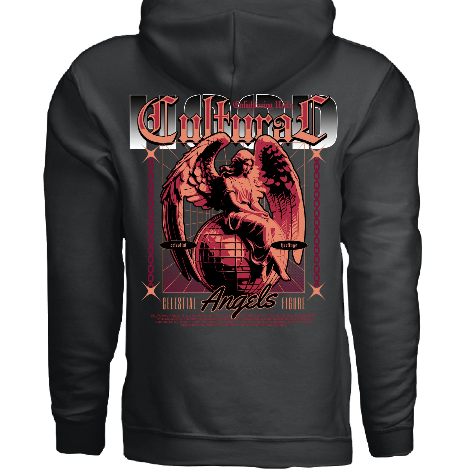 CULTURAL ANGEL hoodie close up blackletter typography halftone design Project Hood