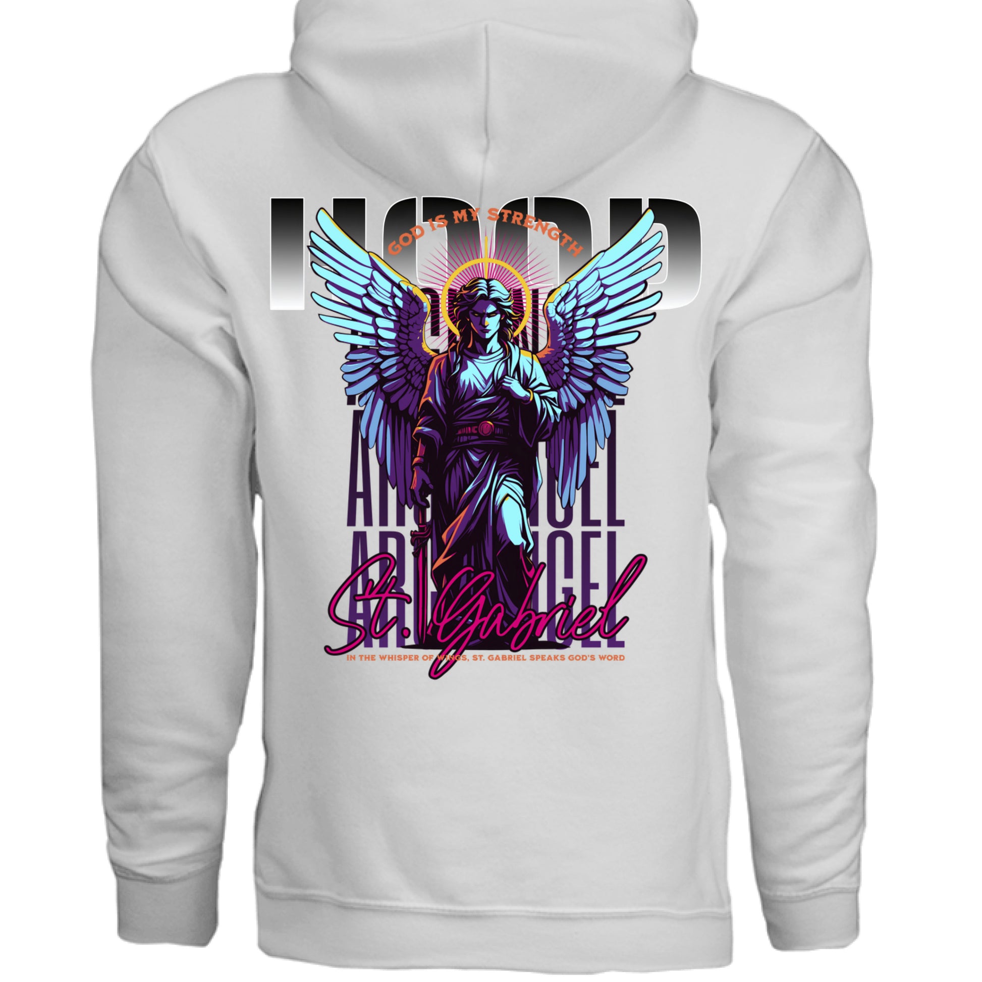 ST. GABRIEL ARCHANGEL hoodie back view Project Hood oversized fleece neon streetwear