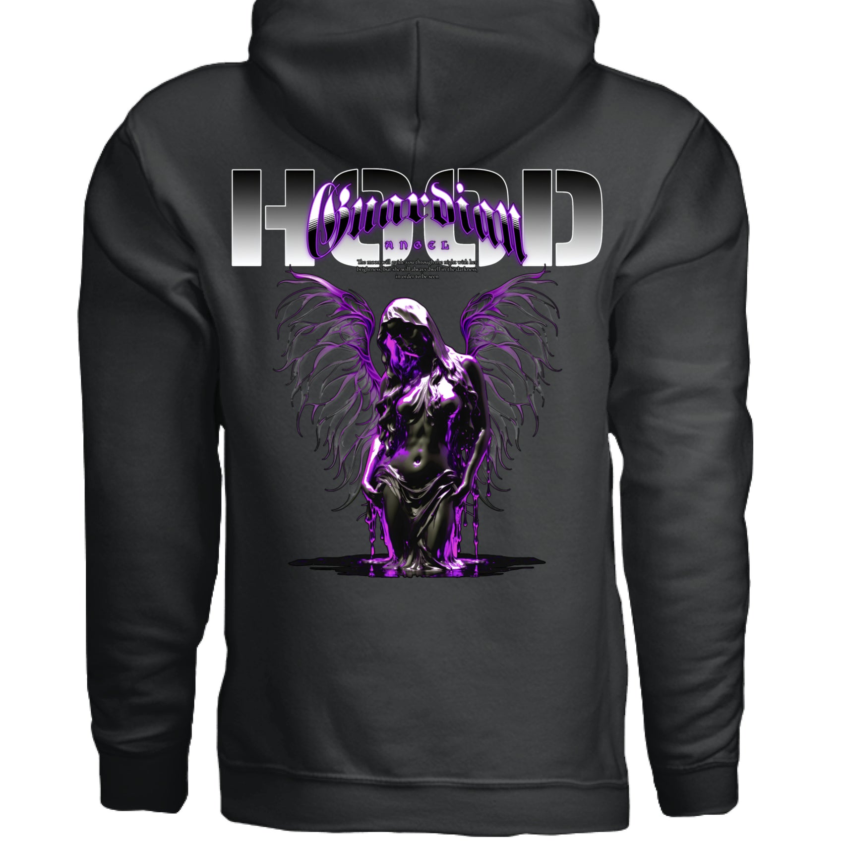 Guardian Angel Oversized Hoodie flat lay Black White Project Hood streetwear