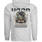 Faith Never Fail Hoodie Black back on model Project Hood botanical orange arch graphic