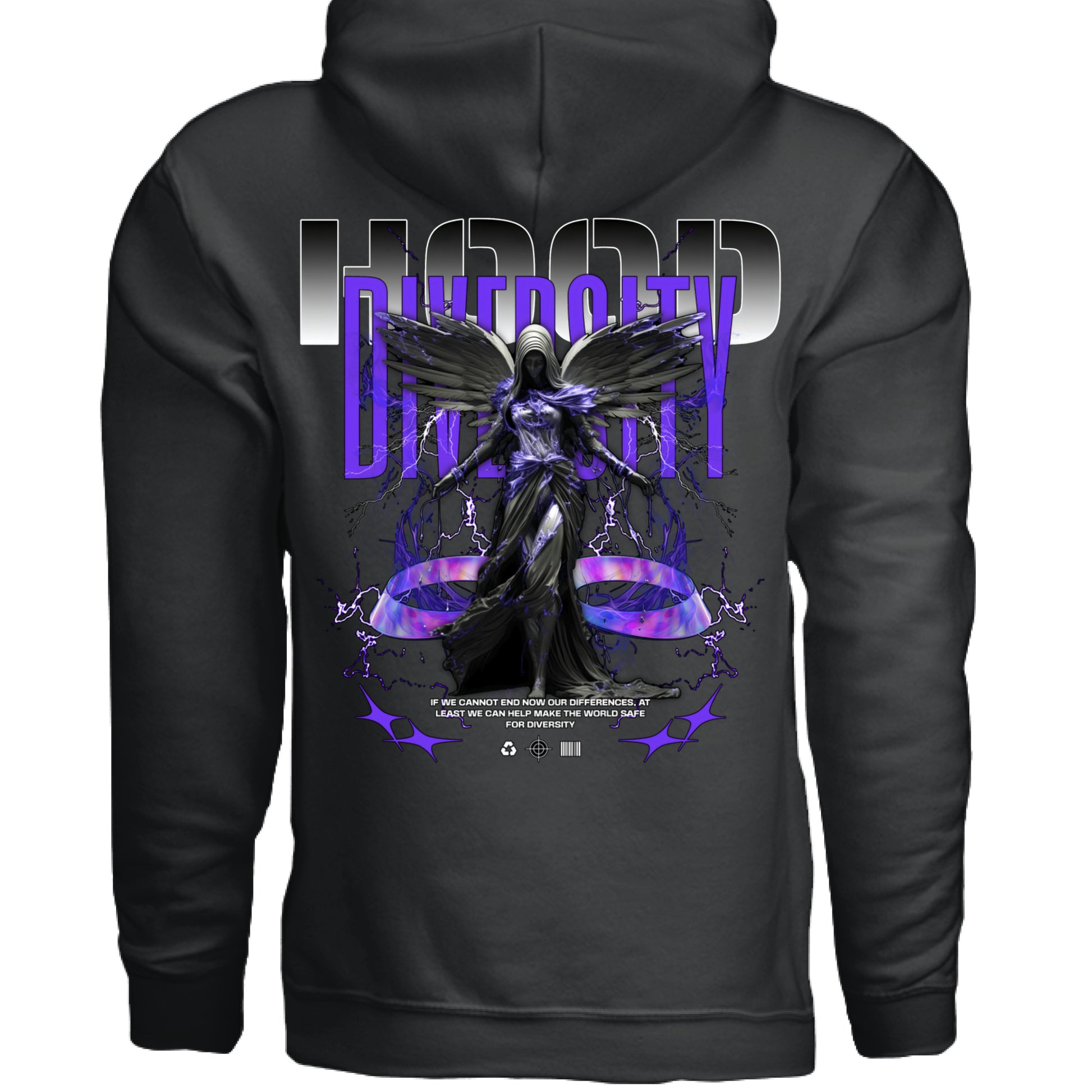 Diversity Oversized Hoodie flat lay Black White Project Hood streetwear diversity