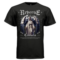Black Reverse Centuria angel wings graphic t-shirt front — dark aesthetic oversized streetwear tee