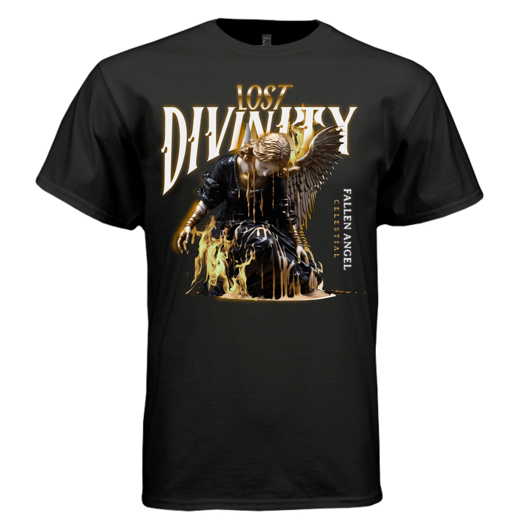 Lost Divinity fallen angel oversized dark graphic t-shirt in black — front view