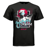 Synthetic Dream retrowave angel oversized graphic t-shirt in black — Digital Mirage front view