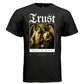 Project Hood TRUST Angel Devil oversized t-shirt black front — gold tone baroque illustration on premium streetwear tee