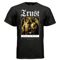 Project Hood TRUST Angel Devil oversized t-shirt black front — gold tone baroque illustration on premium streetwear tee